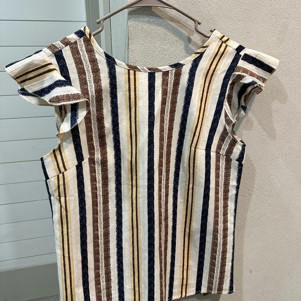 Striped Ruffle Sleeve Top - Multicolor